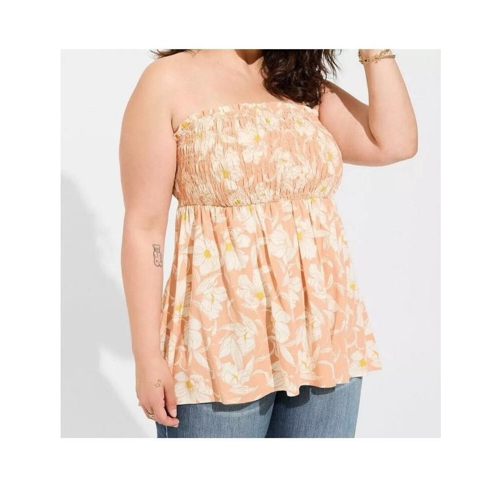 NWT Torrid Rayon Slub Smocked Tube Top Orange 0 L